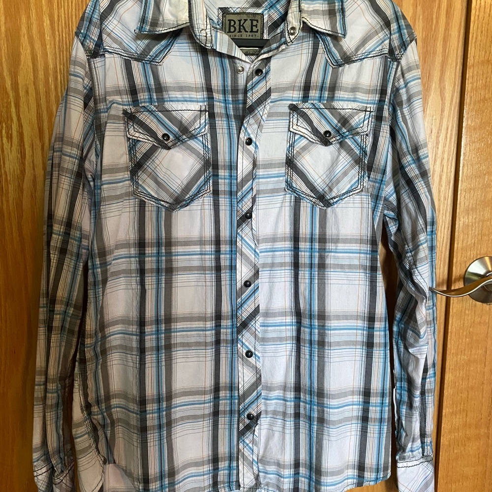 BKE Blue and White Casual Button Down Shirt